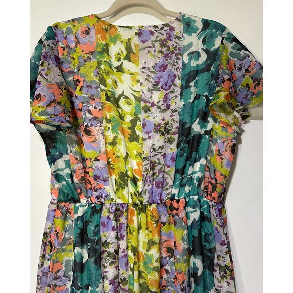 Parker & Rowe Faux Wrap Crystal Youryu Dress Floral Print Size Large NWT Vibrant - Picture 11 of 15